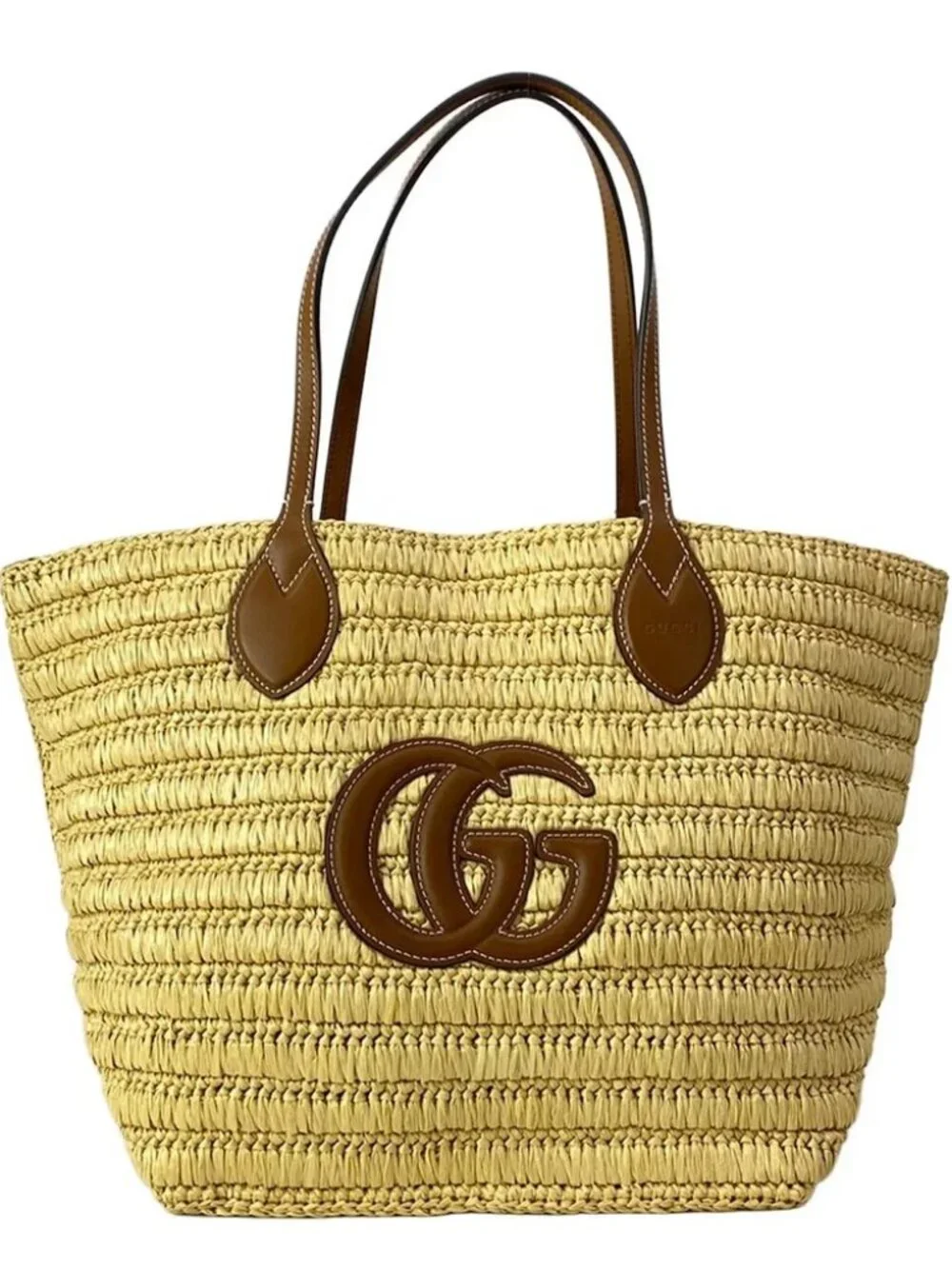 GUCCI Gucci Lido 836506 Beige Brown Raffia Leather Tote Bag